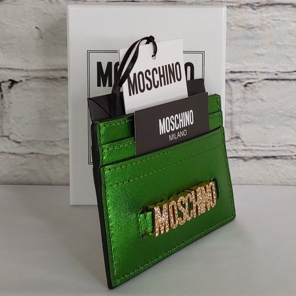 'MOSCHINO' LEATHER 'CASINO KRYSTAL' RAISED BLING LOGO FRONT FOILED CARD CASE - Picture 3 of 16